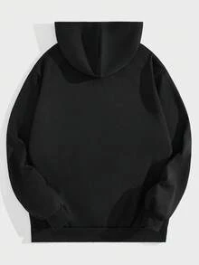 ROMWE MEN Prep Các bạn Đồ họa chữ & lửa Dây rút Hoodie - màu đen - Xem 2