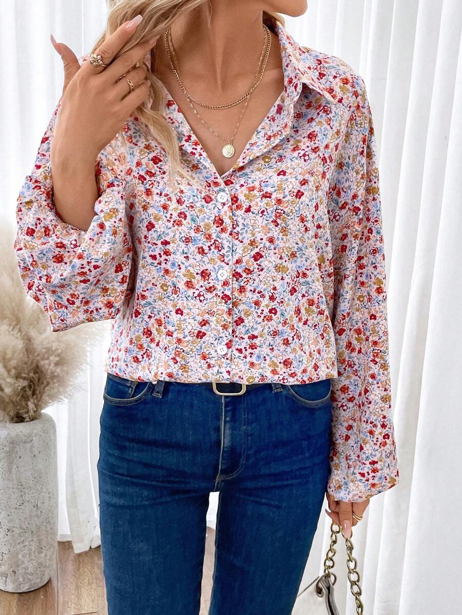 SHEIN Frenchy 小碎花印花燈籠袖襯衫