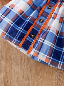 女嬰字母圖案T恤和格紋印花紙袋腰半身裙