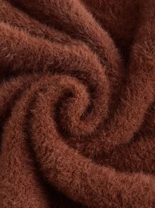 SHEIN BASICS Plus Mock Neck Fluffy Knit Top - Brown - View 6