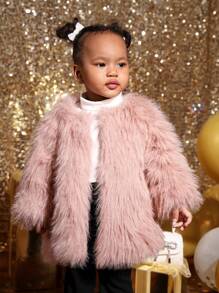 SHEIN Baby Girls' Street Style Solid Color Fleece Jacket - Pink - View 6