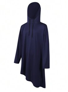 鬆身男士大尺碼純色束口連帽衫,不對稱下擺設計 - 寶藍色 - 查看 3