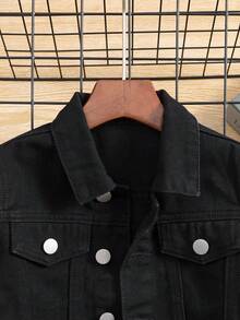 男小童標語和小熊印花牛仔夾克 - 黑色 - 查看 5