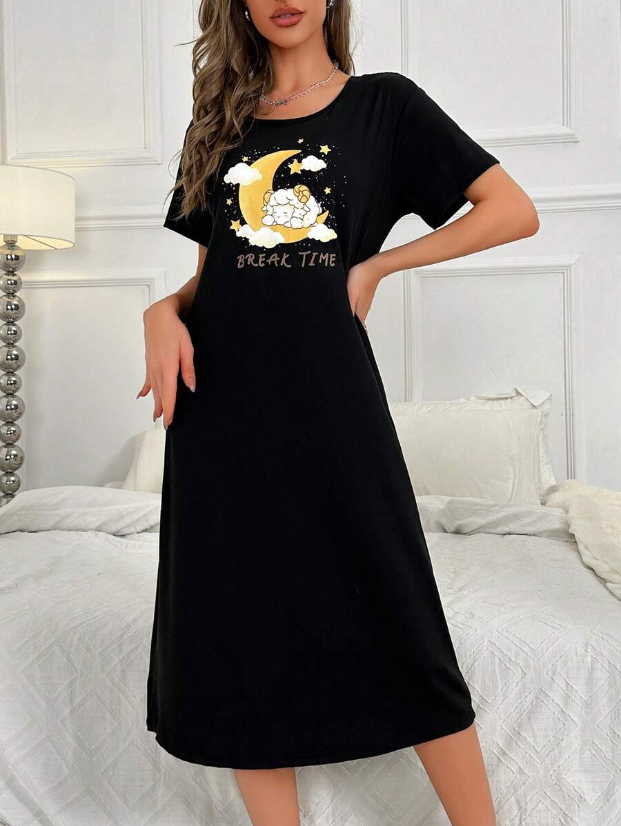 卡通字母图案睡衣睡裙长裙