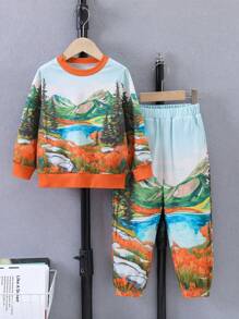 男小童山圖案衛衣和衛褲 - 彩色 - 查看 1