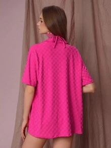 SHEIN Swim Summer Solid Halter Triangle Bikini Set With Kimono - Rose Red - View 2