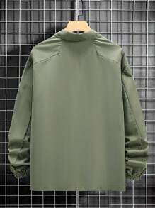 Manfinity Homme Men Half Zip Stand Collar Jacket - Army Green - View 3