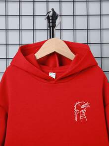 SHEIN 青少年男孩卡通图案卫衣 - 紅色 - 查看 5