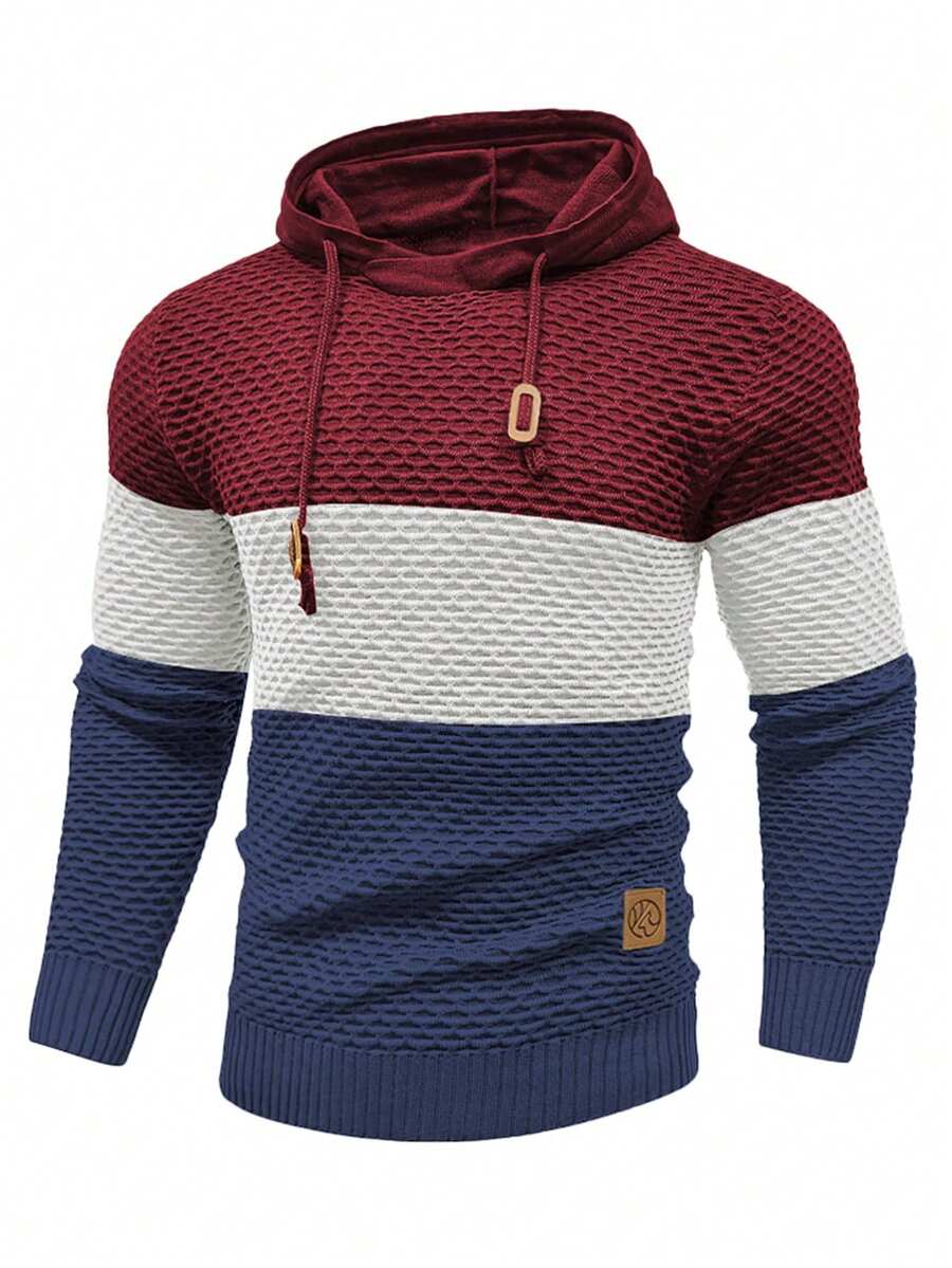 Manfinity Homme 男士拼色貼花細節抽繩連帽毛衣 - 彩色 - 查看 1