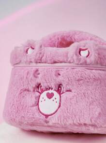 SHEIN X Care Bears 1pc Large Capacity Cute Pink Plush Care Cheer Bear Cartoon Design Cosmetic Bag With Handle, Gift