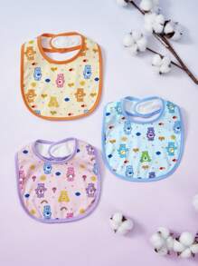 SHEIN X Care Bears 3 包柔软棉质婴儿围嘴，适合流口水的婴儿，礼物 - 彩色 - 查看 3