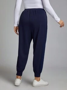 SHEIN LUNE Plus Drawstring Waist Sweatpants - Blue - View 2