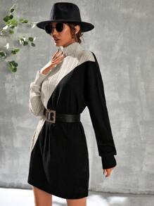 SHEIN Frenchy 雙色高領落肩袖洋裝不附腰帶 - 彩色 - 查看 3