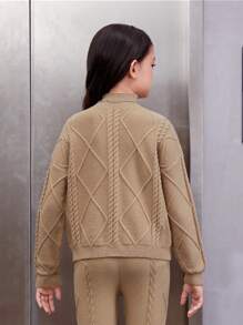 SHEIN Tween Girl Mock Neck Drop Shoulder Sweater - Khaki - View 2