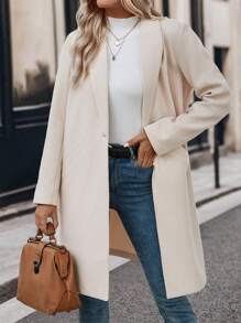 SHEIN LUNE Shawl Collar Single Button Overcoat - Apricot - View 6