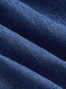 SHEIN MOD 荷葉邊方領牛仔連體短褲 - 中等水洗藍 - 查看 4