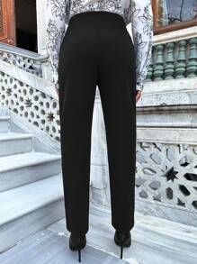 RueChic Zipper Fly Solid Pants - Black - View 2