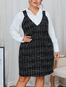 SHEIN Privé Plus Plaid Overall Dress Without Shirt - Black - View 5