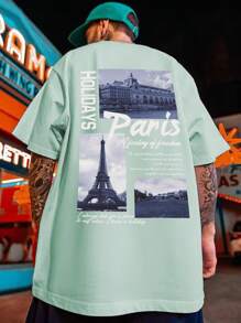 Manfinity Hypemode Men Tower & Slogan Graphic Tee - Green - View 1