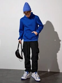 青少年男孩有蓋口袋側工裝褲 - 黑色 - 查看 3