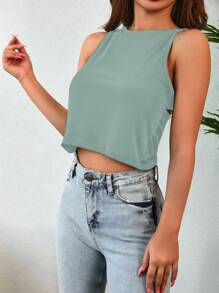 EURMUSE Twist Back Cut Out Tank Top - Green - View 4