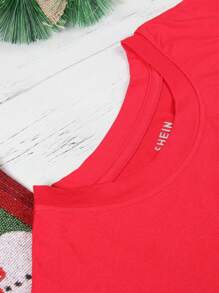 SHEIN EZwear 聖誕樹和標語圖案T恤 - 紅色 - 查看 3