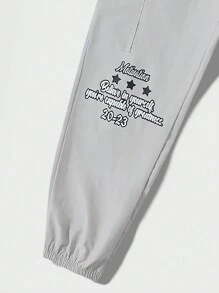 ROMWE MEN Street Life Guys Star & Slogan Graphic Flap Pocket Side Drawstring Waist Cargo Pants - Grey - View 6