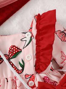 Bebé niña Vestido con estampado de lazo ribete con fruncido con bolso