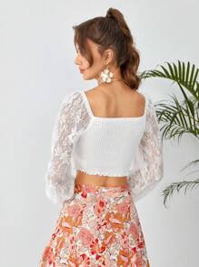 SHEIN WYWH Contrast Lace Drawstring Front Top