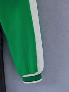 男小童刺繡字母圖案條紋飾邊飛行員夾克和拼接側邊接縫衛褲 - 彩色 - 查看 4