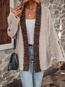 SHEIN LUNE Contrast Trim Drop Shoulder Cardigan - Multicolor - View 5