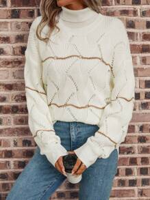 SHEIN LUNE 1pc Pointelle Knit Drop Shoulder Sweater - White - View 5