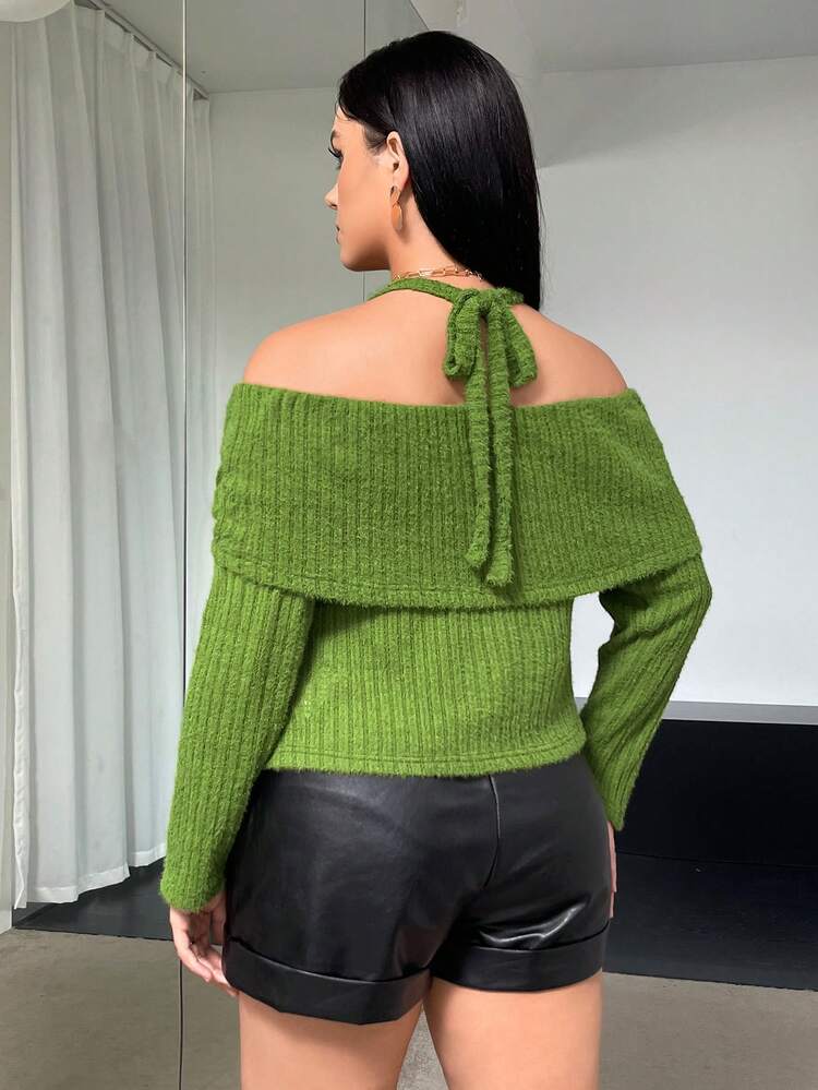 Plus Ruched Halter Neck Tee