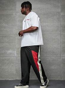 Aesthetic Post--Men Plus Contrast Side Seam Drawstring Waist Pants - Multicolor - View 3