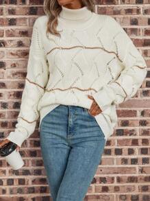 SHEIN LUNE 1pc Pointelle Knit Drop Shoulder Sweater - White - View 1