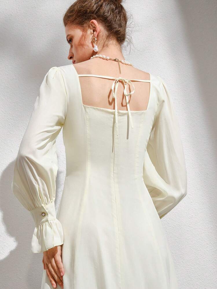Ruched Bust Flounce Sleeve Dress Fall Cloth For Women