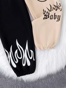 SHEIN 女童字母圖案連帽衫、運動褲和吊帶背心