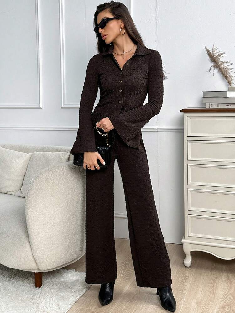 Button Front Tee & Drawstring Waist Pants