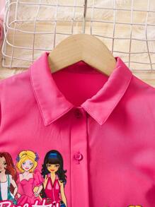 SHEIN 女小童人像圖案前紐扣襯衫洋裝