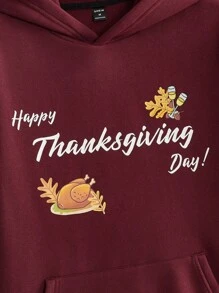 Manfinity VCAY Men Slogan Graphic Kangaroo Pocket Hoodie - Burgundy - View 3