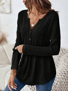 SHEIN LUNE 缺角領落肩荷葉邊T恤 - 黑色 - 查看 6