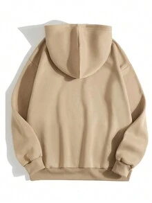 SHEIN Unity Solid Kangaroo Pocket Drawstring Thermal Lined Hoodie - Apricot - View 2