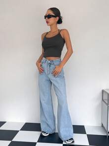 DAZY Top de tirantes crop unicolor - Gris Oscuro - Ver 4