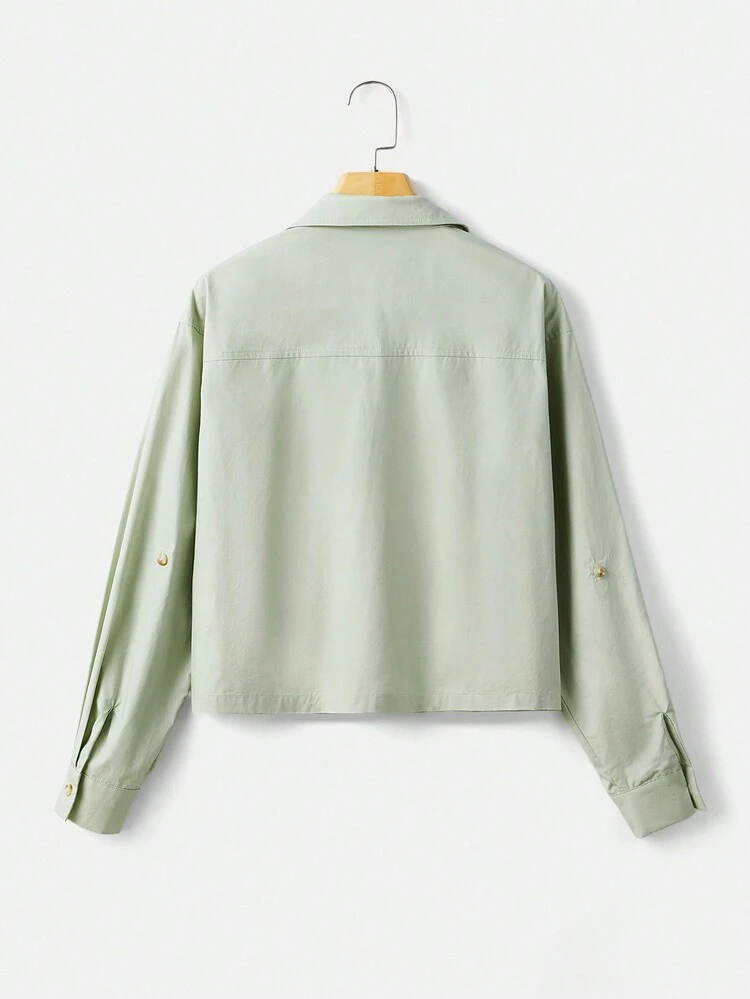 Drop Shoulder Flap Pocket Buckle Detail Shirt