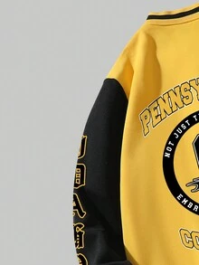 Street Life 男士字母圖案條紋飾邊撞色學院風夾克 - 黃色 - 查看 4