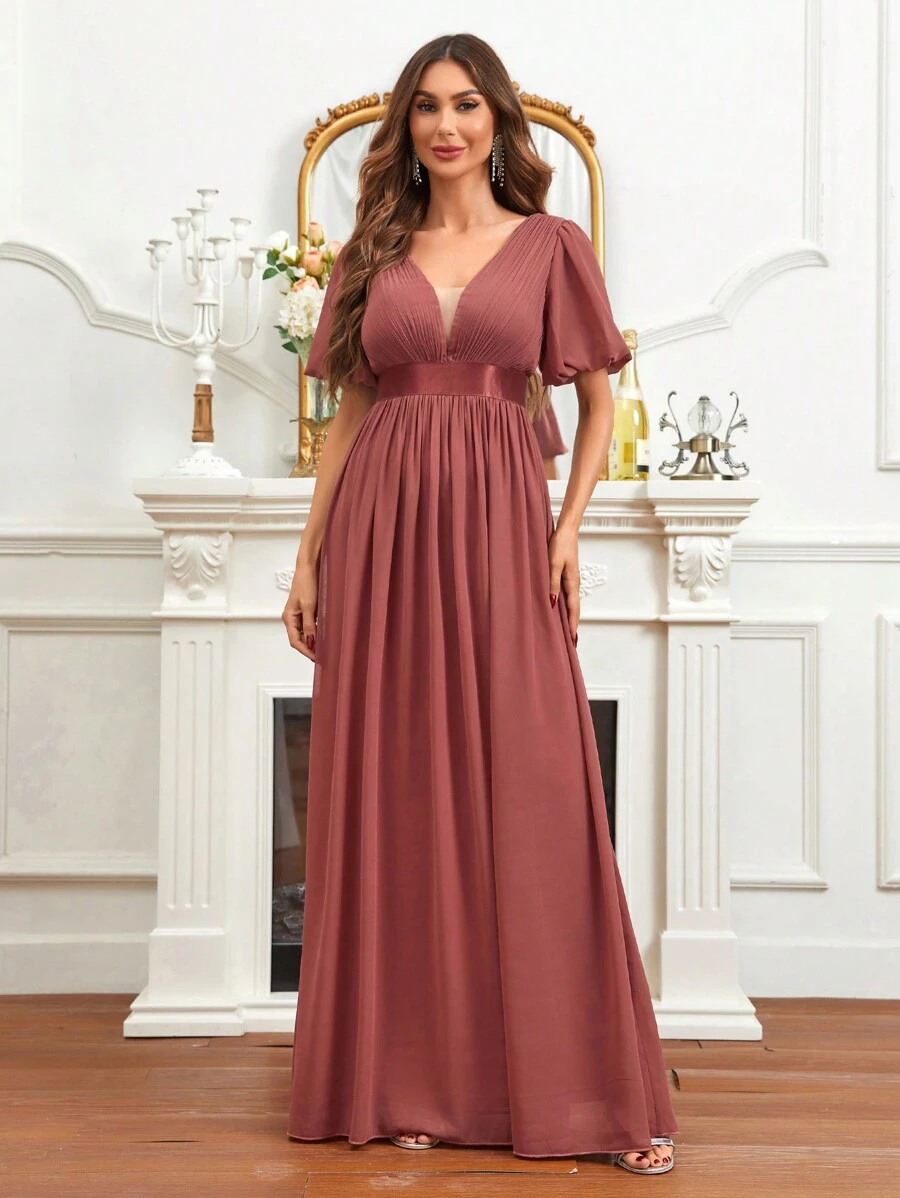 SHEIN Belle Plunging Neck Butterfly Sleeve Bridesmaid Dress