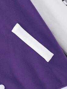 Tween Boy Letter Graphic Striped Trim Varsity Jacket Without Tee - Purple - View 5