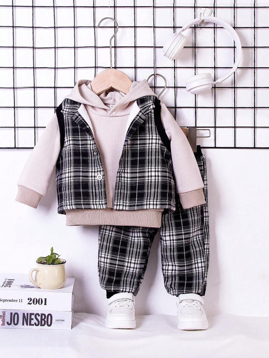 Đứa bé trai In kẻ sọc Áo Hoodie & Quần thể thao & Áo vest - Nhiều màu - Xem 1