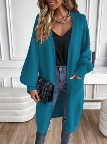 SHEIN Clasi Drop Shoulder Casual Design Cardigan - Teal Blue - View 6
