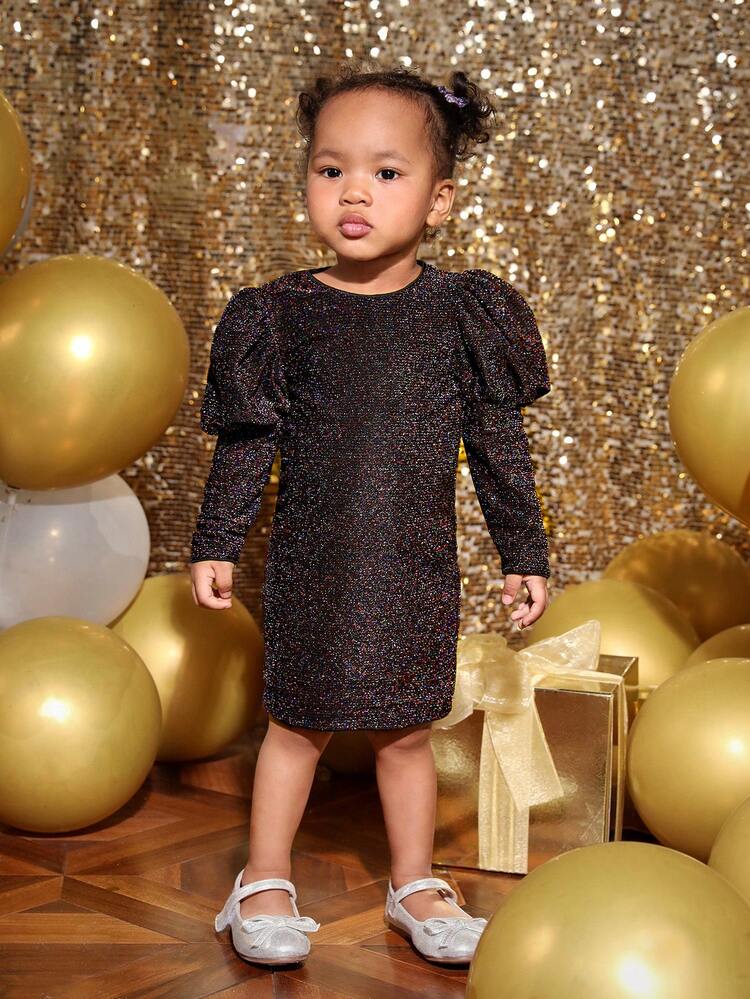 Baby Girl Gigot Sleeve Glitter Dress"Mommy&Me"(3 pieces are sold separately)
